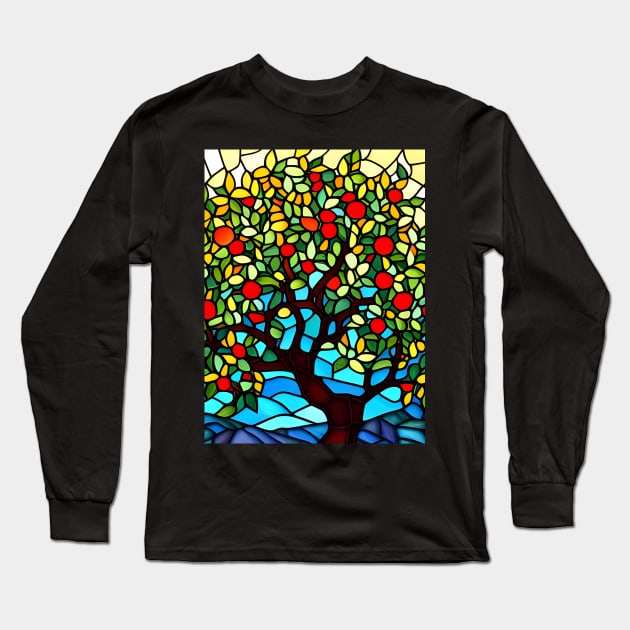 Stained Glass Apple Tree Long Sleeve T-Shirt by Chance Two Designs